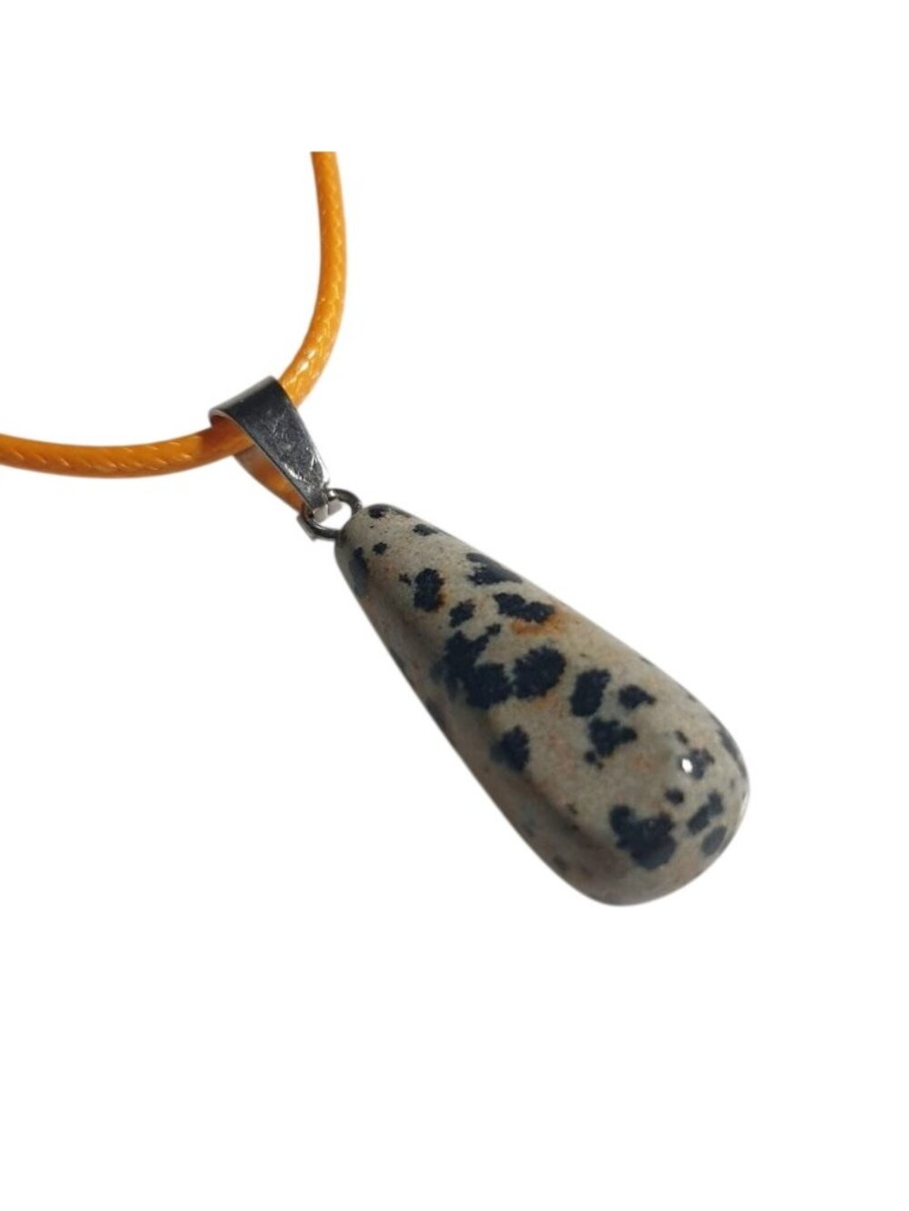 Dalmatian Jasper Drop Pendant Necklace Orange Cord Adjustable Durable Clasp Gift